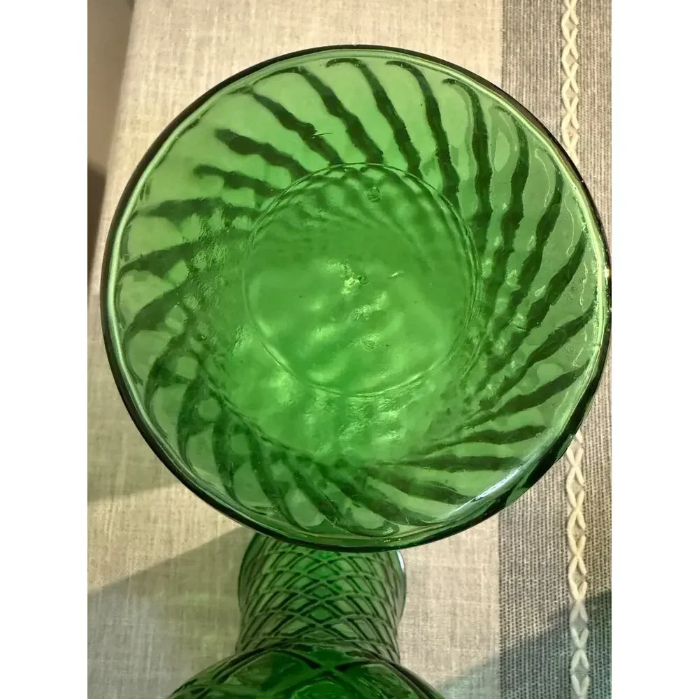🌿 Vintage Green Glass Vases – Set of 2 | Hoosier Glass #4087 + Unmarked | Large